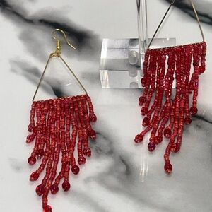 Red Layered Fringe Earrings